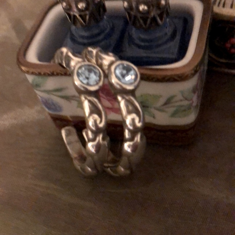 Hoop Earrings with lt blue crystal in silver tone